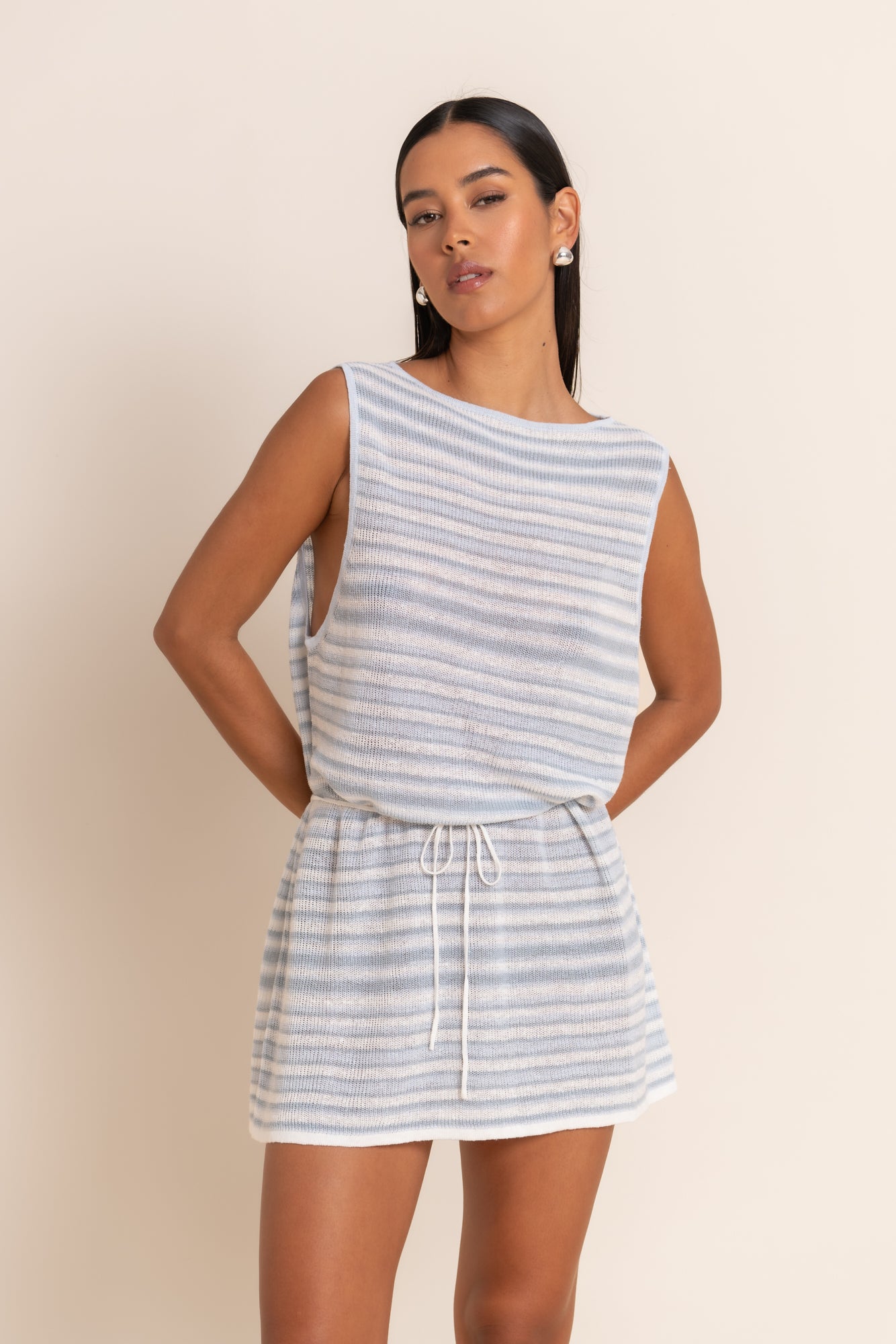 NALU MINI DRESS - AZURE STRIPE