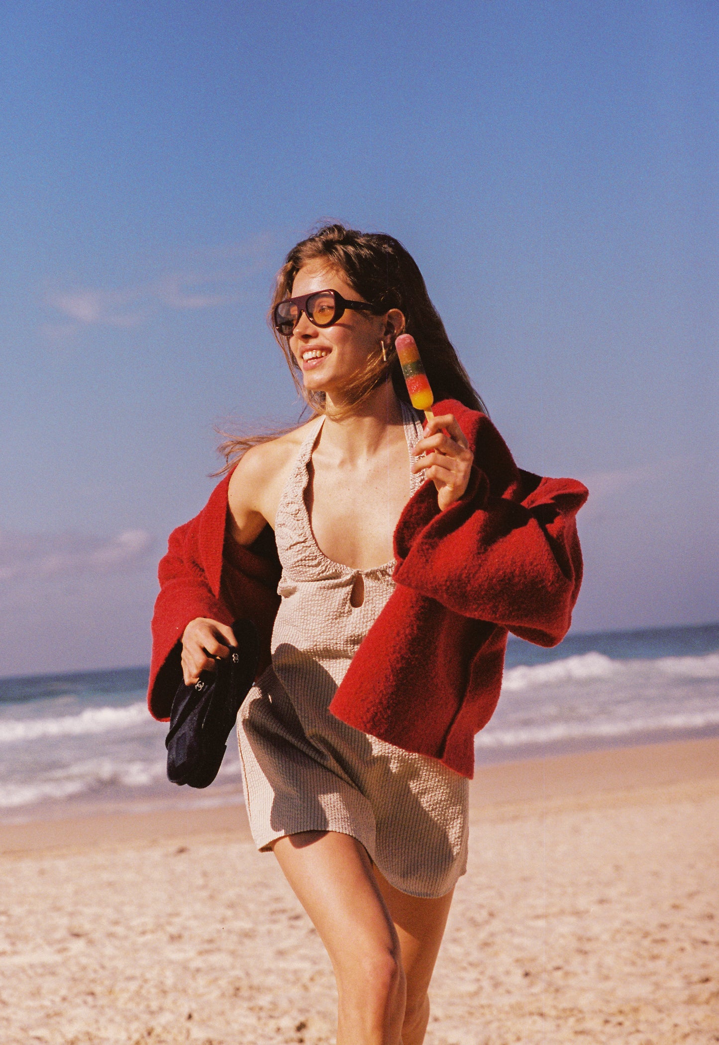 SIDNEY HALTER MINI DRESS - CARAMEL STRIPE