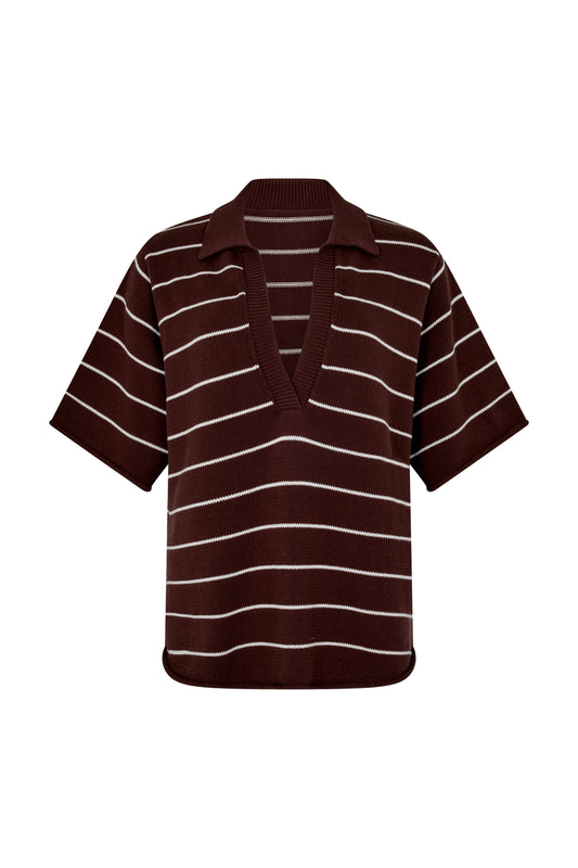 MANON POLO - PECAN/WHITE STRIPE