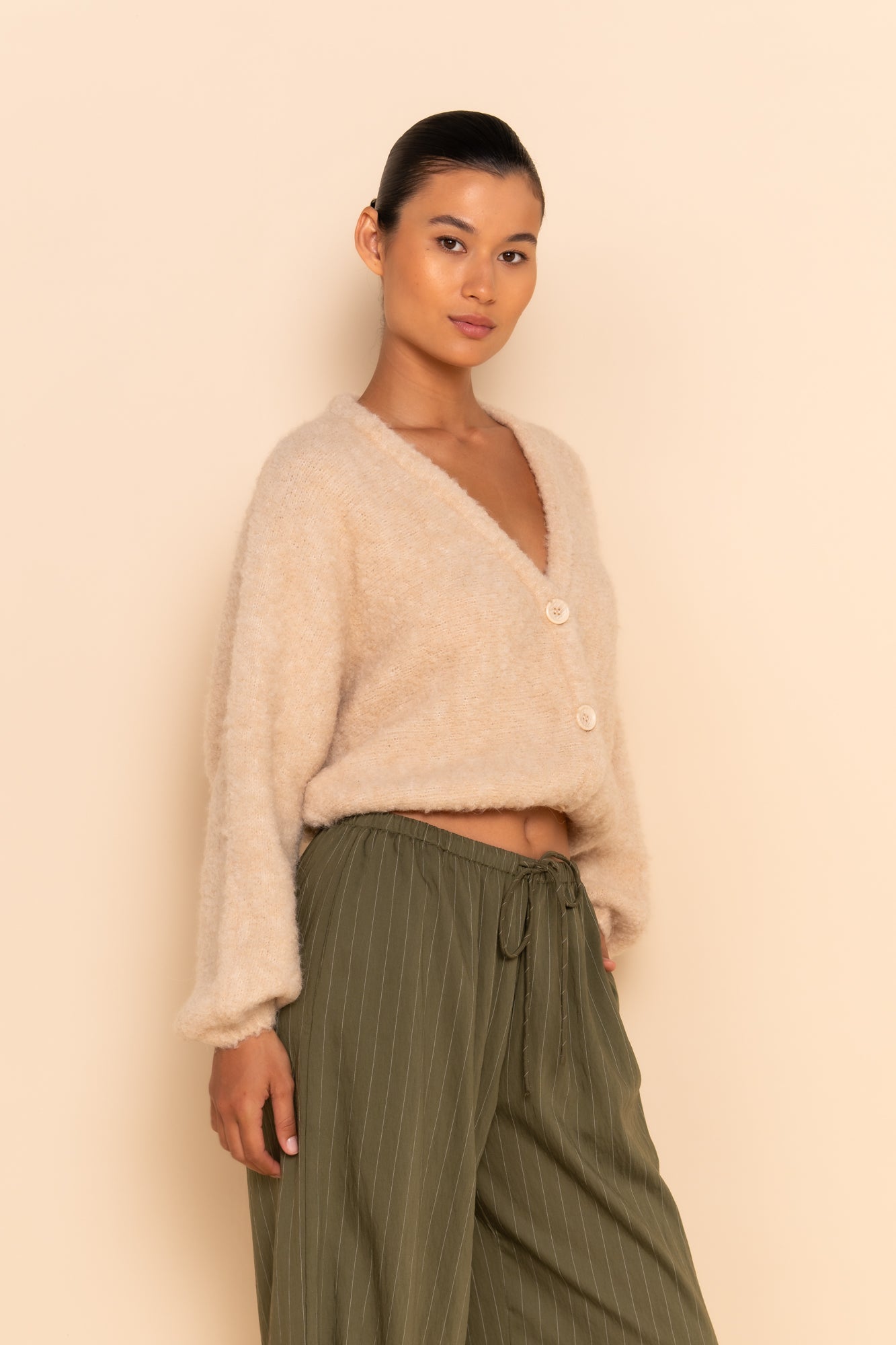 DREW BOUCLE CARDIGAN - OAT MARLE