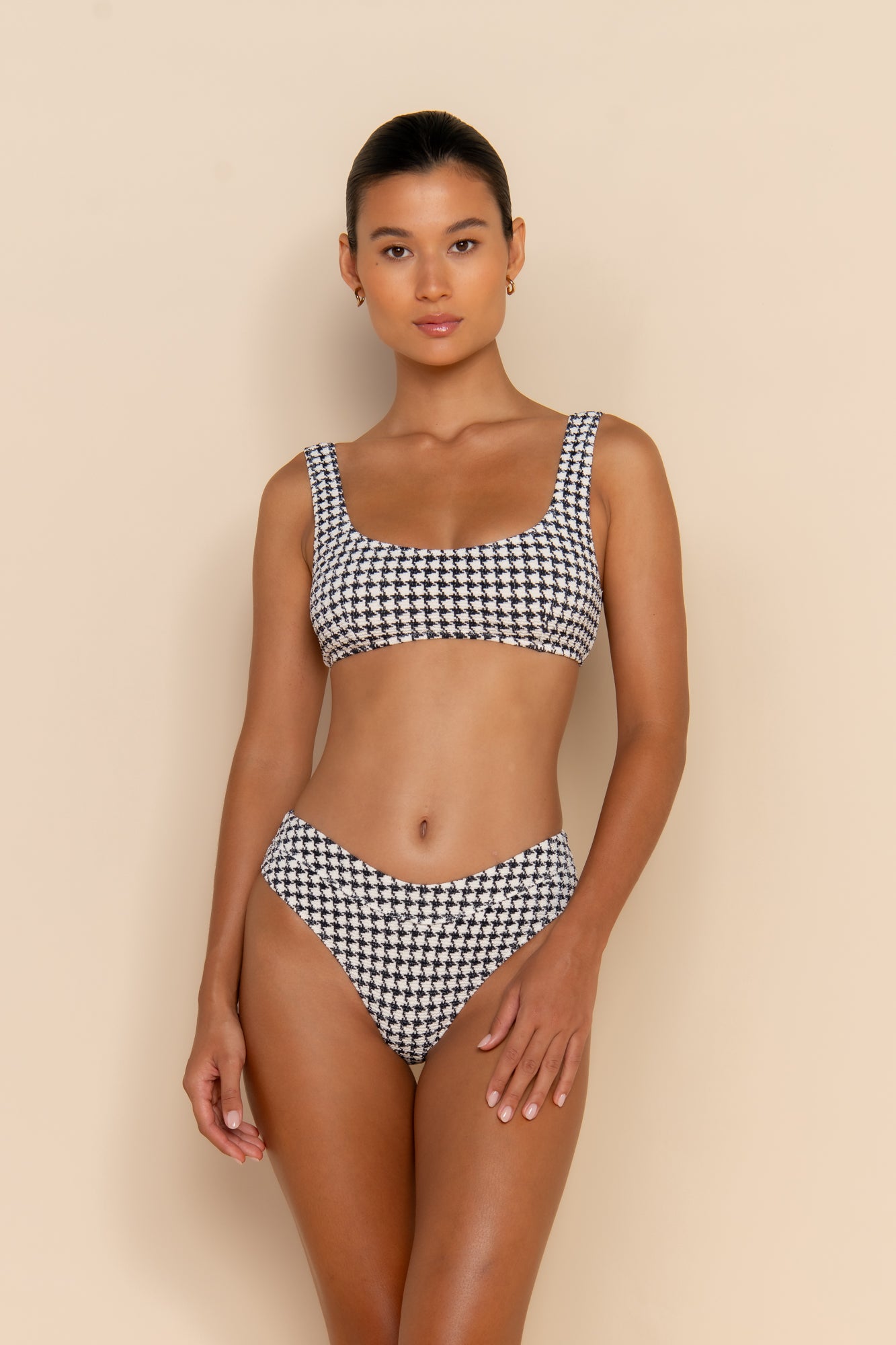 ESCAPE BRALETTE TOP - HOUNDSTOOTH