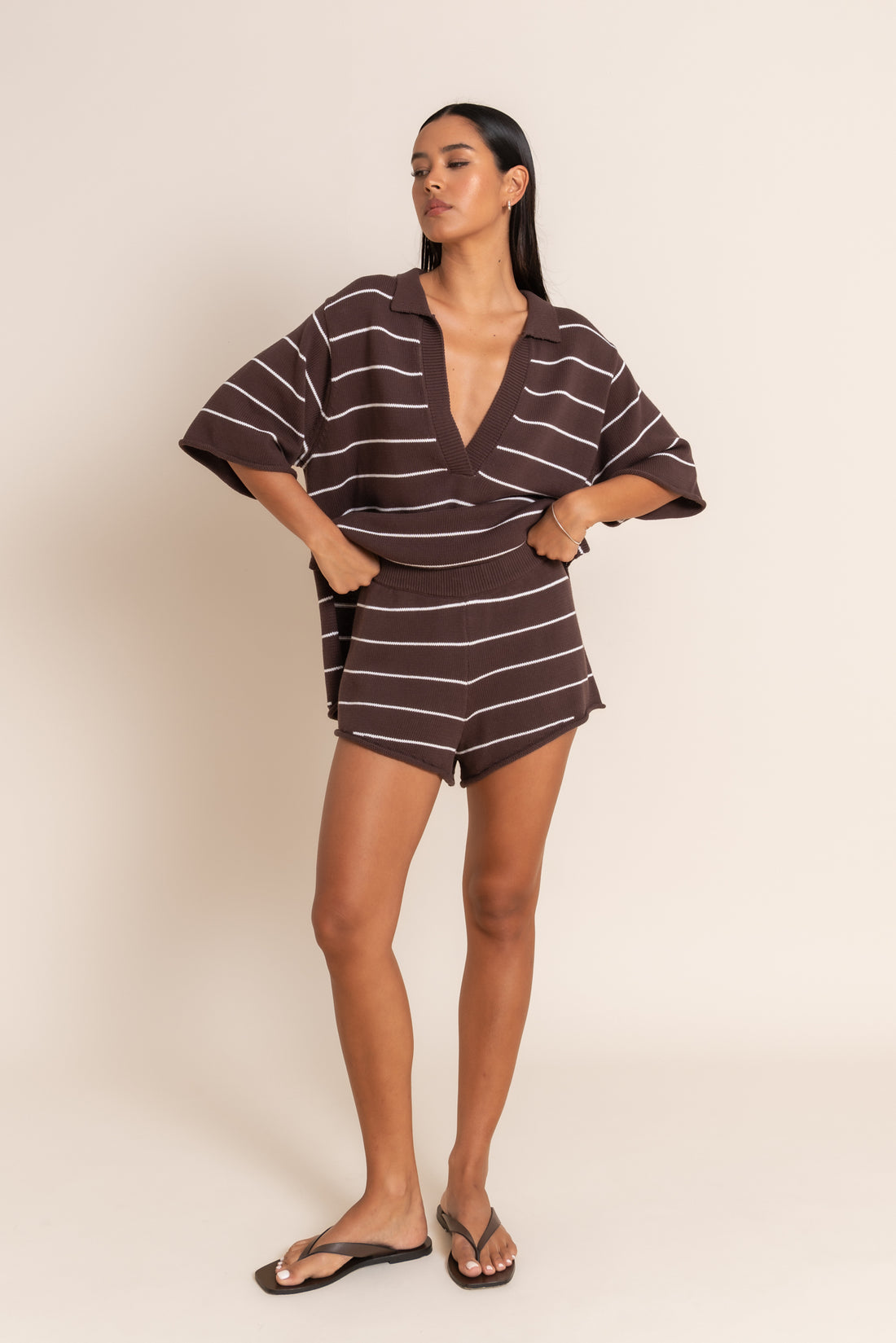 MANON SHORT - PECAN/WHITE STRIPE