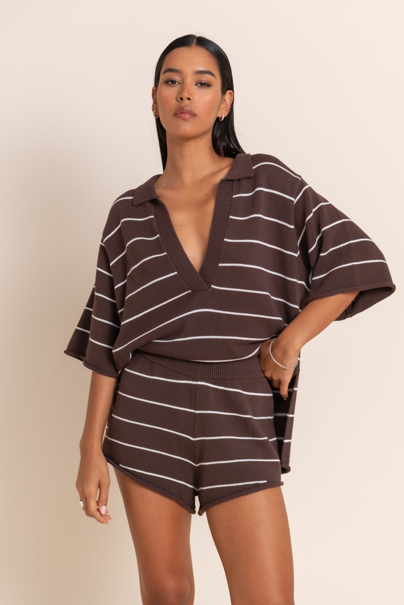 MANON SHORT - PECAN/WHITE STRIPE