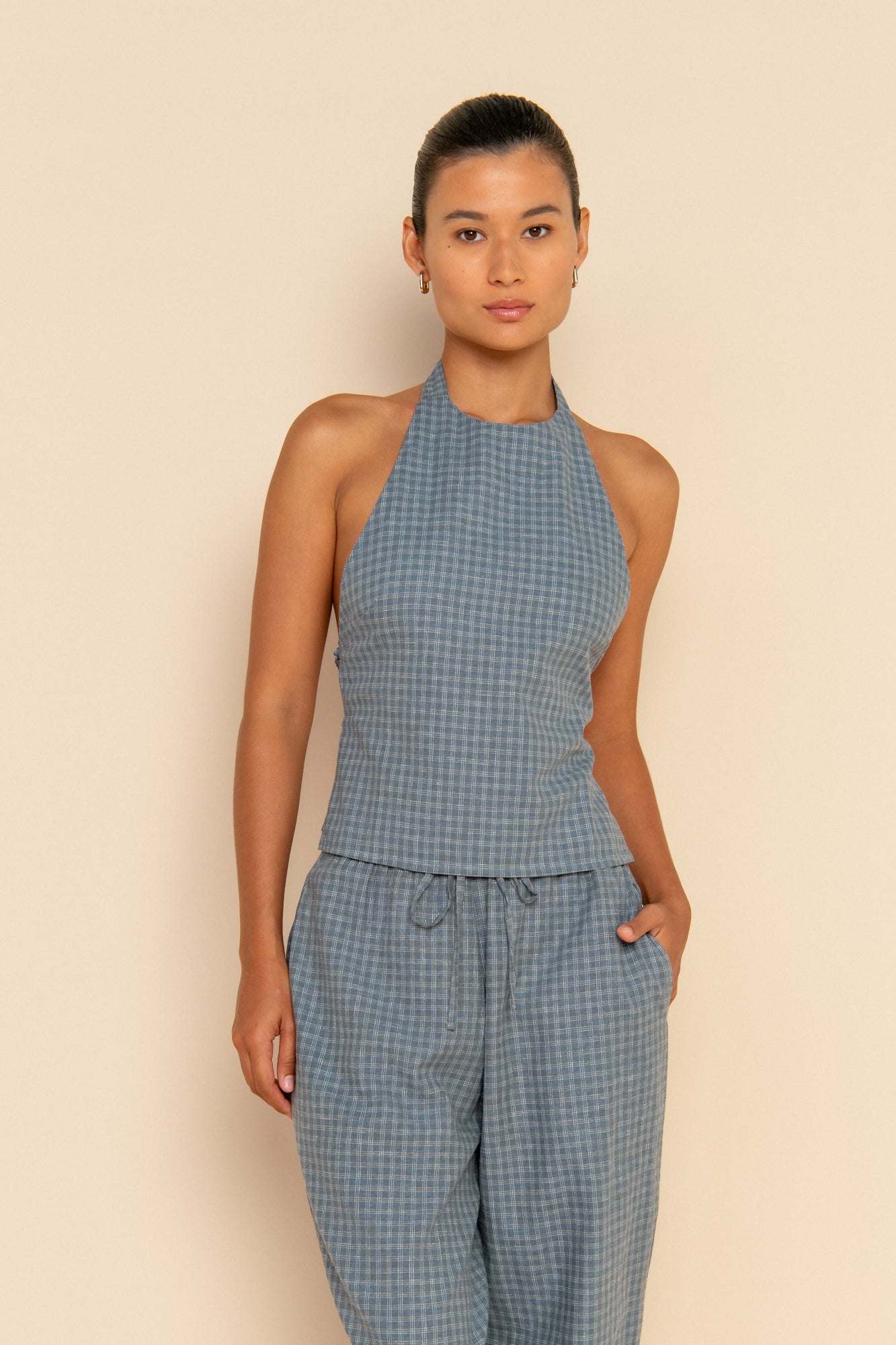 ISABELLE TOP - BLUE CHECK