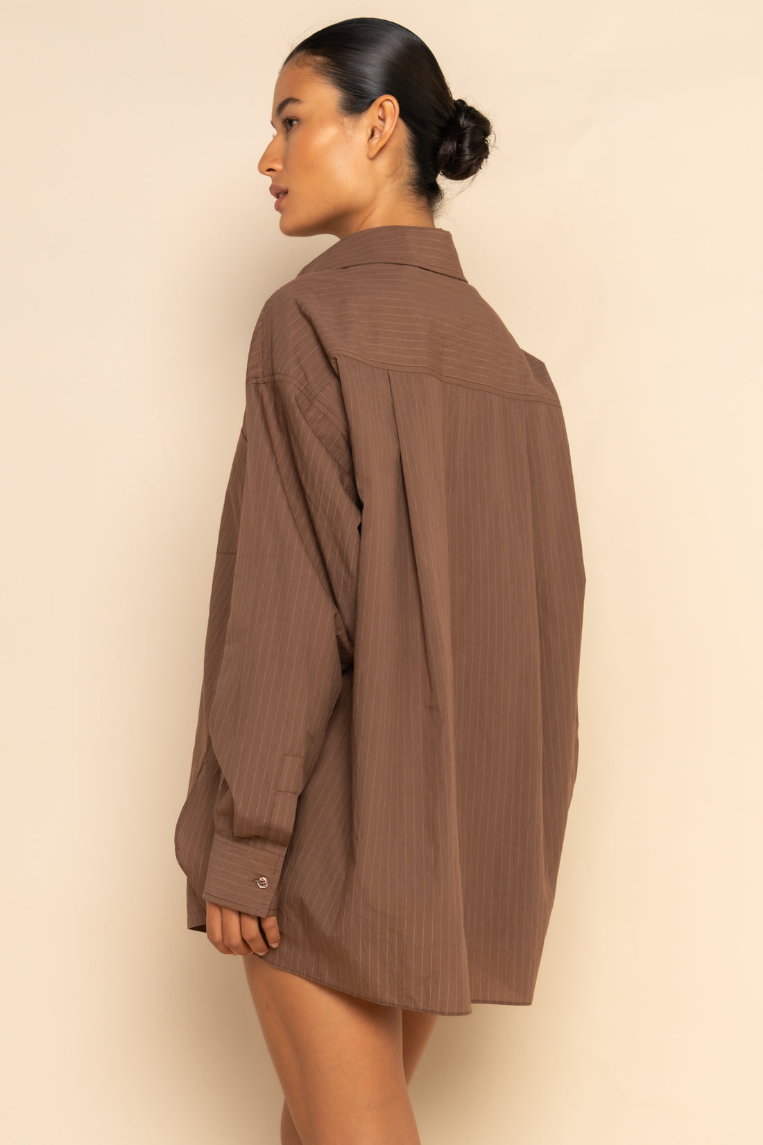 REMI SHIRT - MOCHA PINSTRIPE
