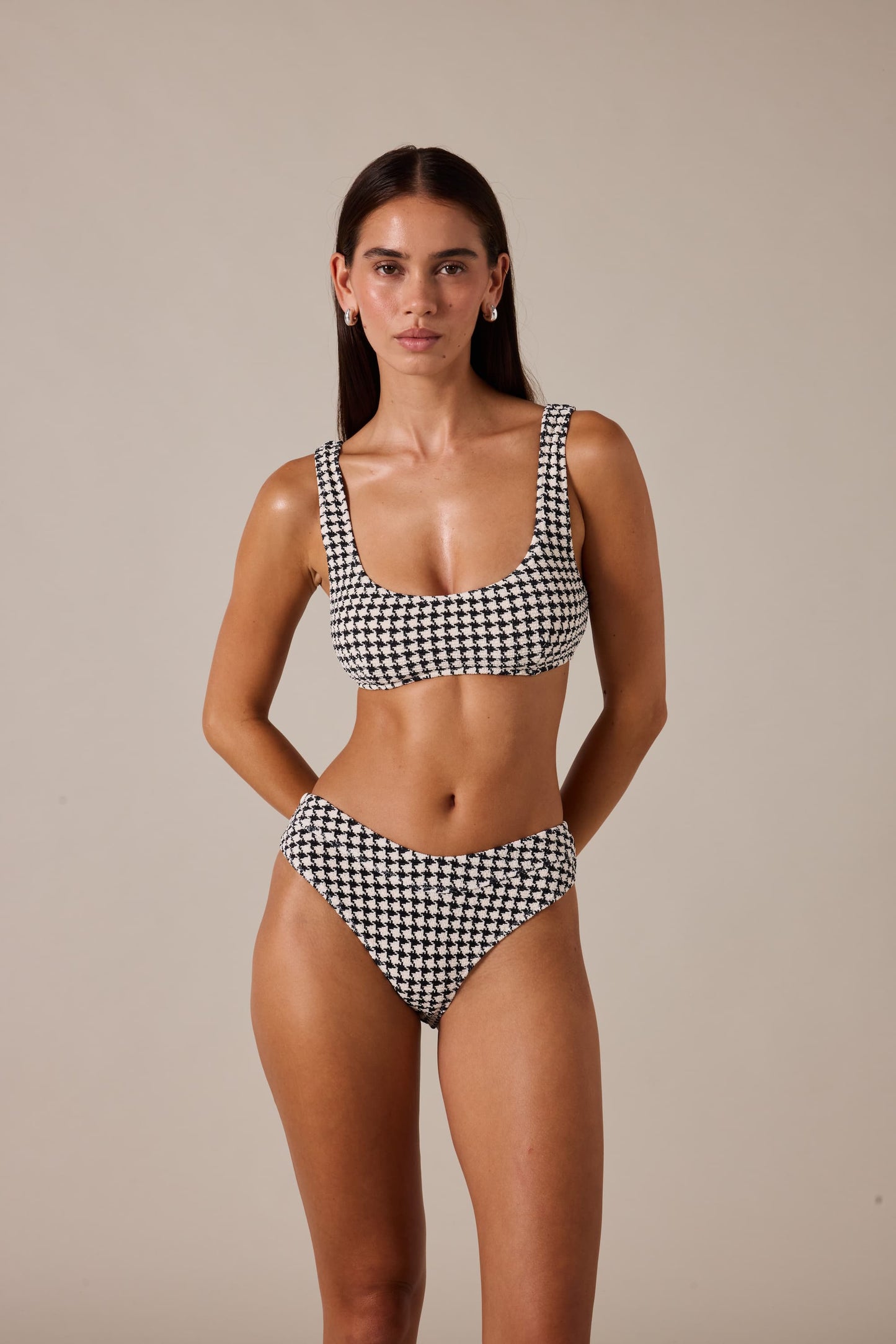 ESCAPE BRALETTE TOP - HOUNDSTOOTH