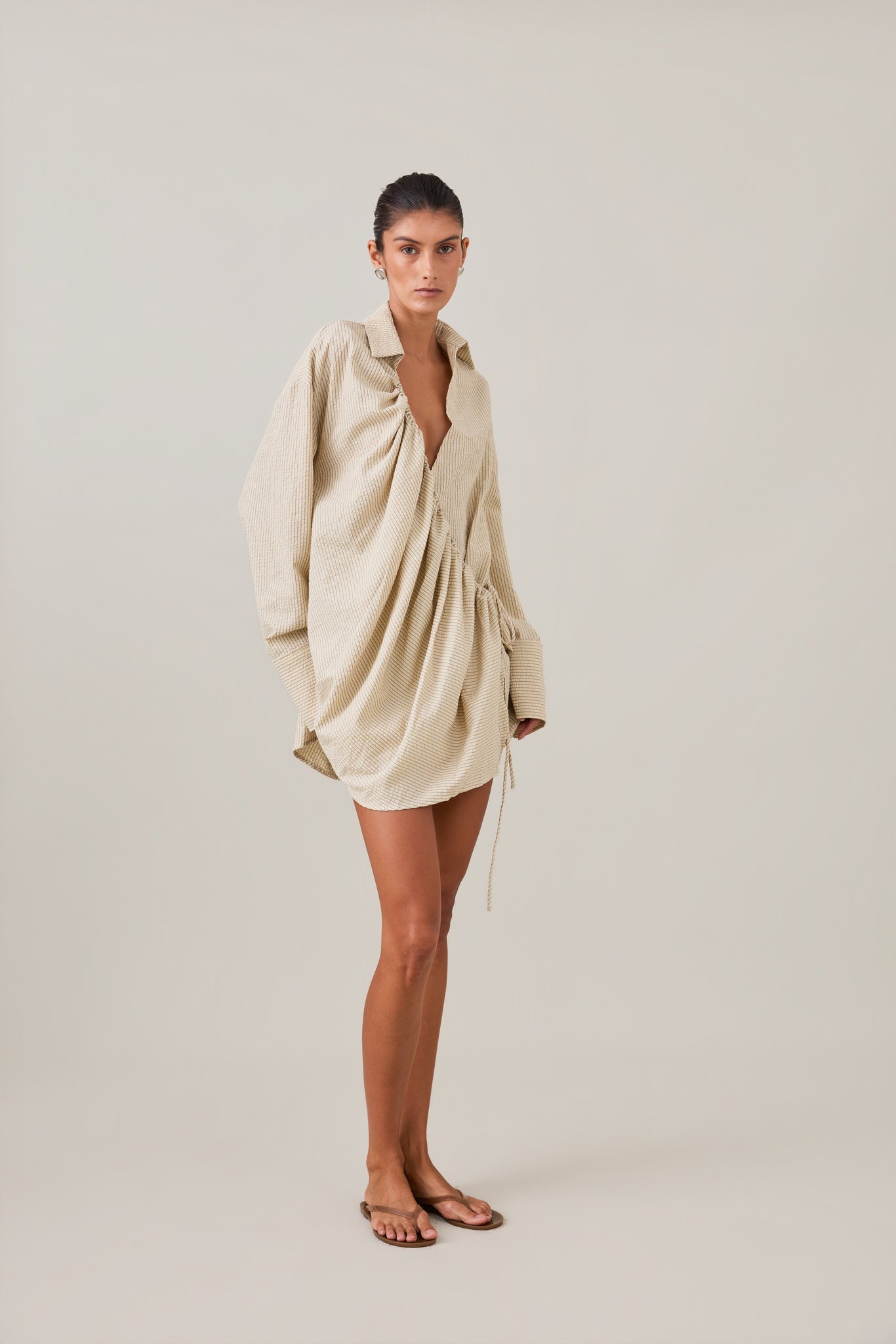 SIDNEY SHIRT DRESS - CARAMEL STRIPE – ELCE US
