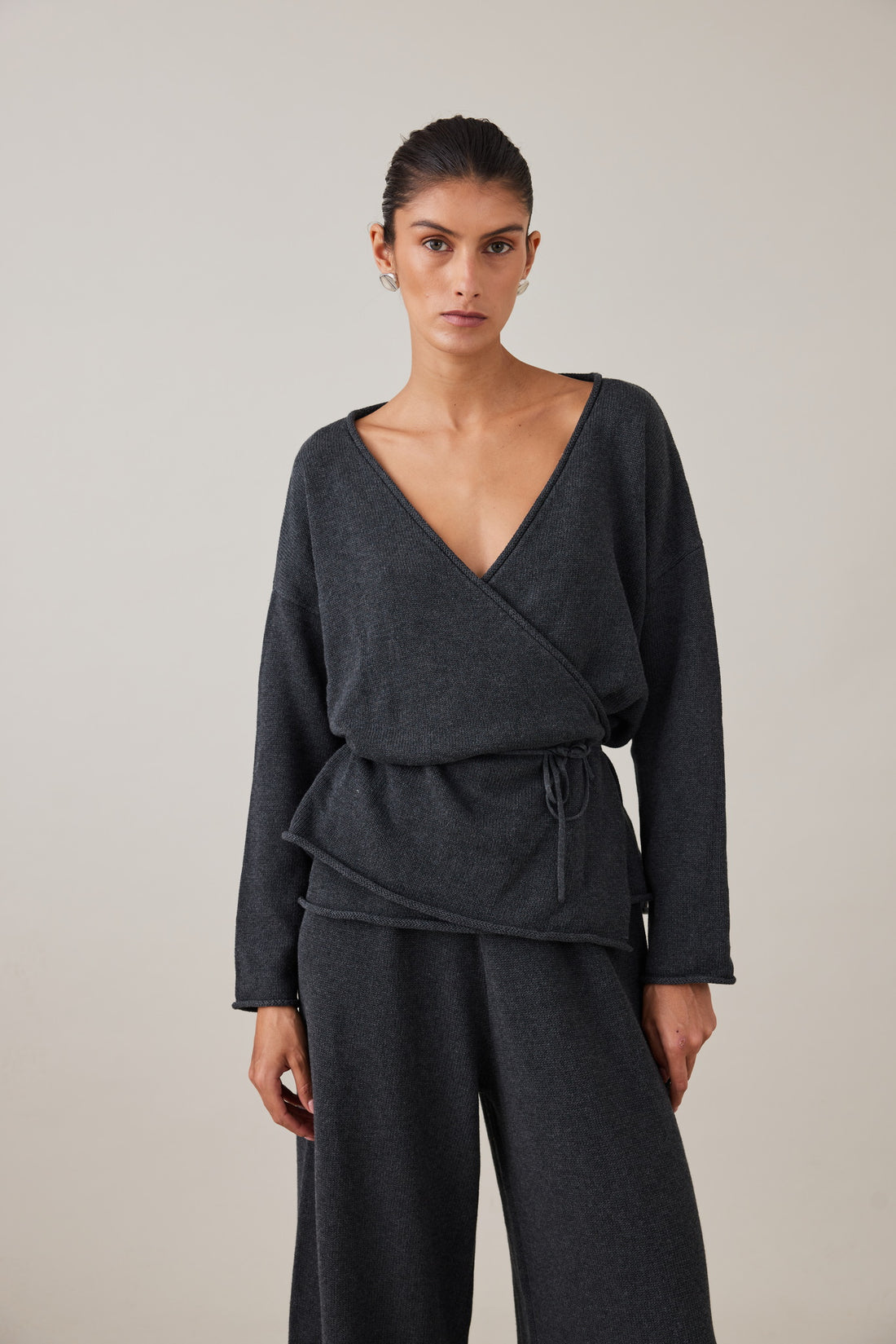 PRE-ORDER | SABINE WRAP KNIT - CHARCOAL