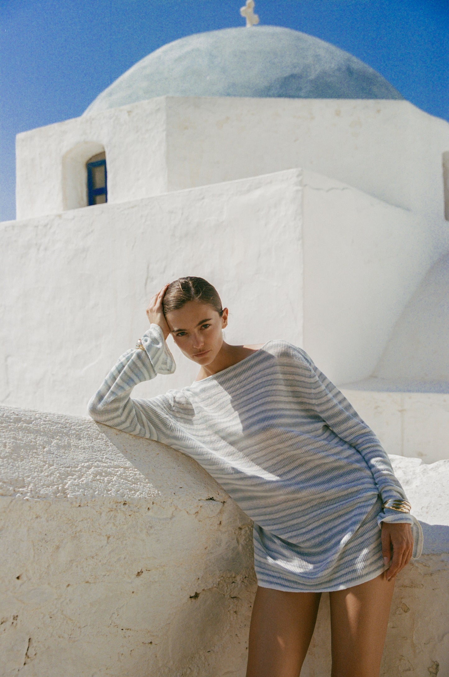 AURA MINI DRESS - AZURE STRIPE